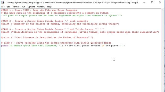 L1 Python Strings Living Things IDLE Age 10-12 CRE смотреть онлайн