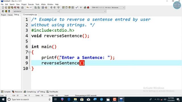 C Program to Reverse a sentence using recursion смотреть онлайн