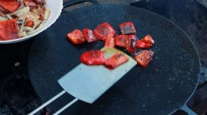 Садж со свининой, овощами и шампиньонами на костре. Готовлю на небольшом походном садже.