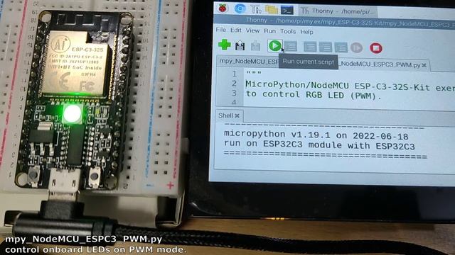 MicroPython/NodeMCU ESP-C3-32S-Kit control onboard LEDs смотреть онлайн