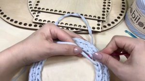 Как обвязать деревянное дно корзинки трикотажной пряжей