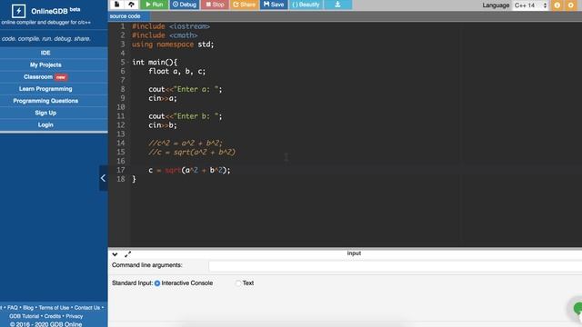 Теорема Пифагора в C++