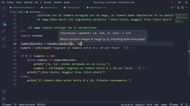 23. Curso Python || Bucles || While || Número Secreto usando random || Ejercicio 3 смотреть онлайн