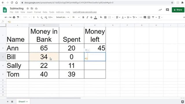 Subtracting cells on Google Sheets смотреть онлайн
