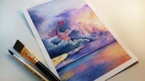 ⛅Кучевые облака АКВАРЕЛЬЮ // Cumulus clouds IN WATERCOLOR⛅