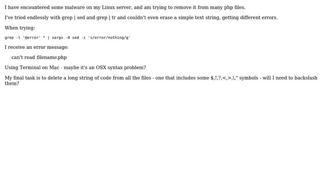Unix & Linux: Removing a long string from php files - using grep and sed? (2 Solutions!!) смотреть онлайн