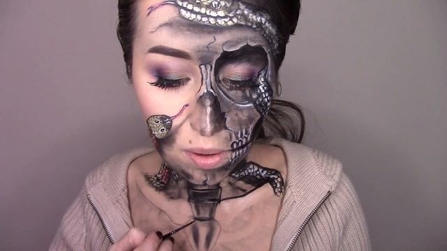 SKELETON SKULL SNAKE HALLOWEEN MAKEUP TUTORIAL TATOO ON THE FACE BODY ART смотреть онлайн
