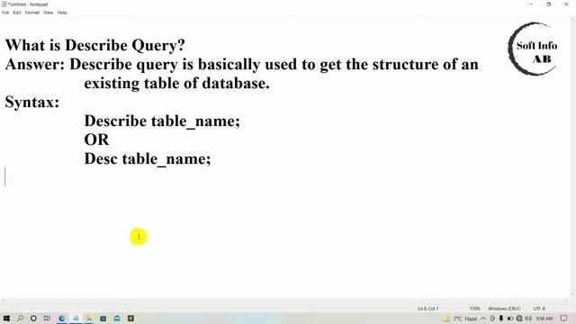 describe query in SQL | what is describe Query | syntax of describe Query смотреть онлайн