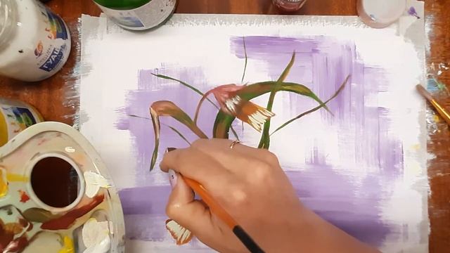 Как нарисовать нарциссы. Как нарисовать интерьерную картину. Как нарисовать цветы гуашью. смотреть онлайн