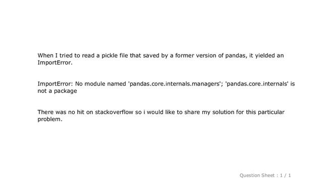 Pandas : ImportError: No module named 'pandas.core.internals.managers'; 'pandas.core.internals' is смотреть онлайн