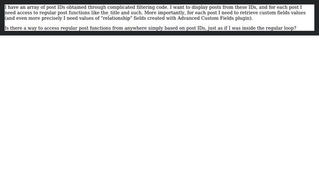 Wordpress: Accessing loop functions (e.g the_title or the_content) from post ID смотреть онлайн