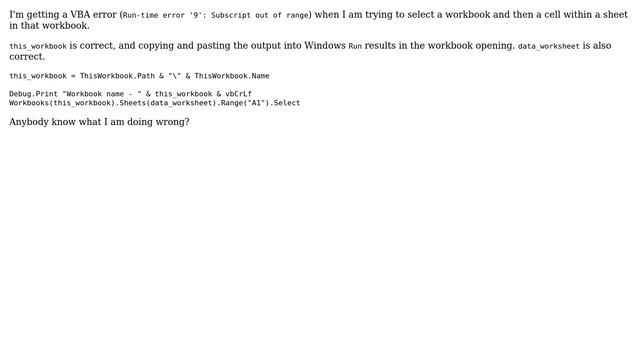 'Subscript out of range' error when selecting a range смотреть онлайн