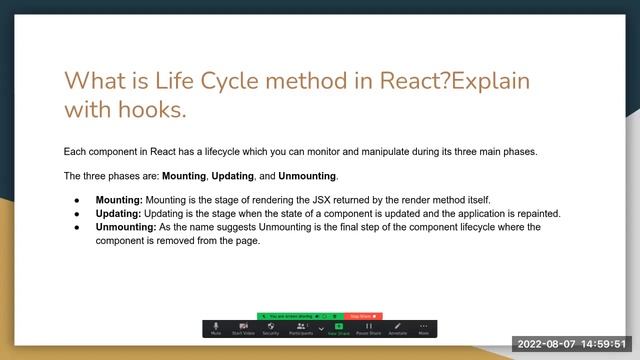 What is Life Cycle method in React? Explain with hooks. смотреть онлайн