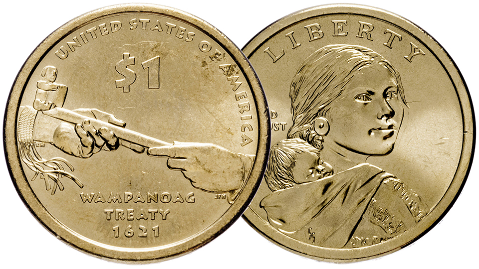 Монета 1$ Договор с Вампаноагами. Серия Крренные Американцы. смотреть онлайн