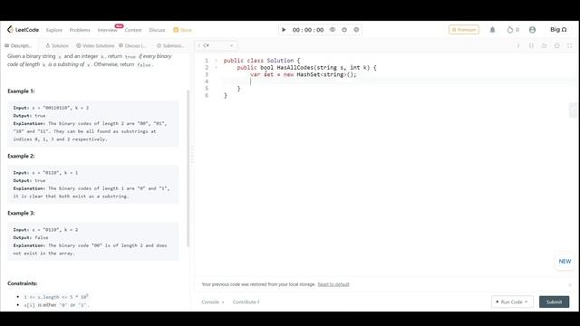 1461. Check If a String Contains All Binary Codes of Size K смотреть онлайн