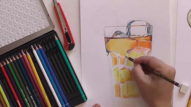 Рисуем цветными карандашами. Чай со льдом. смотреть онлайн