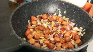 быстрое и сытное блюдо ! сосиски стир фрай!