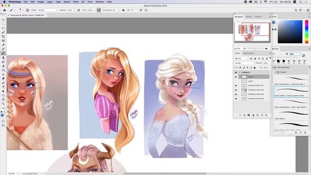 Как рисовать лица в Photoshop | В стиле Дисней-арт и Манга смотреть онлайн