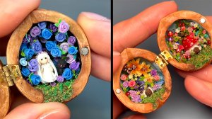 Миниатюрные Миры внутри Грецких Орехов. Полимерная глина в скорлупе ореха. Маленькие фигурки