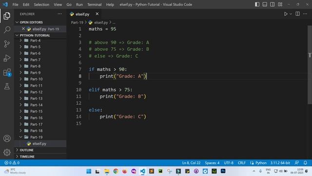 Else If Statement in Python | [Part 19] Python Tutorial for Beginners in Hindi смотреть онлайн