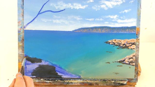 Cherry Blossom Cove Acrylic Painting Tutorial - Landscape Acrylic Painting Tutorial For Beginners