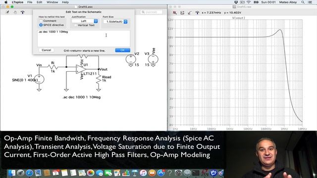 LTSpice Mac OS X Tutorial: AC Analysis, Finite Bandwith , Gain-Bandwidth Product, Low-Pass Filters смотреть онлайн