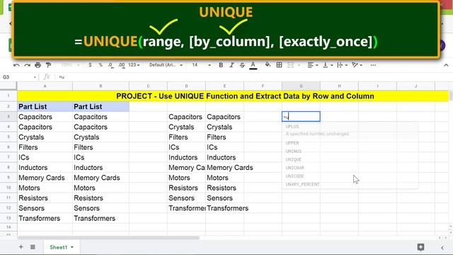 Google Sheets UNIQUE Function Project | Extract Data by Row and Column | Nest Functions смотреть онлайн