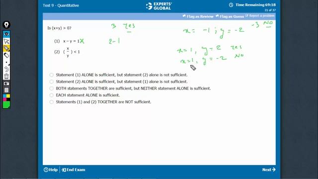 Is (x+y) greater than 0? | x – y = 1 | ( x / y ) is smaller than 1... смотреть онлайн