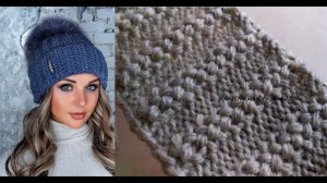 Пример роскошного объёмного узора спицами для тёплых шапок, свитеров