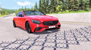 Массовые автокатастрофы с нагромождением полос с шипами #77 – BeamNG Drive