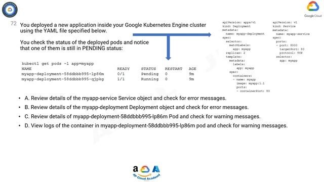 Q72. You deployed a new application inside your Google Kubernetes Engine cluster using the YAML смотреть онлайн