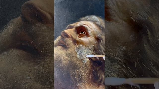 Удаление вековых загрязнений с картины неизвестного художника с картины «Голова Авраама» XIX век. смотреть онлайн