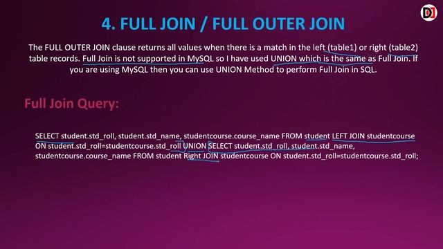 SQL JOINS Tutorial for Beginners in Hindi | Inner, Left, Right, Full, Cross, Natural, and Self JOIN смотреть онлайн