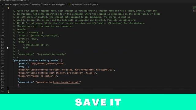 How to add a single snippet in vs code editor смотреть онлайн