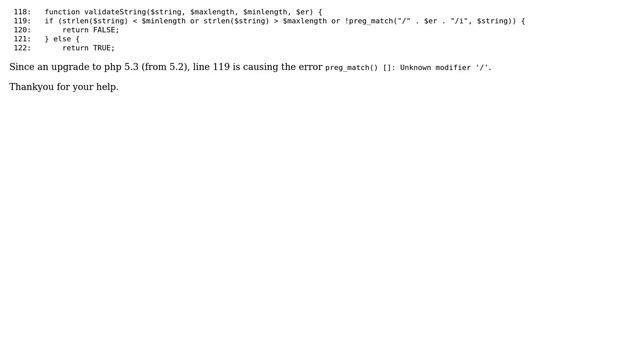 preg_match() []: Unknown modifier '/' after php upgrade from 5.2 to 5.3 смотреть онлайн