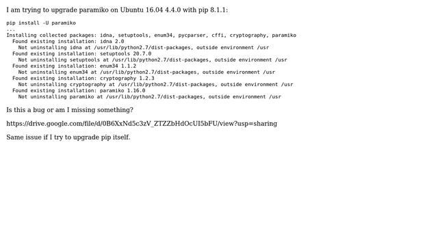 Not uninstalling paramiko at /usr/lib/python2.7/dist-packages, outside environment /usr смотреть онлайн