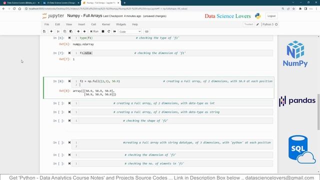 Python Numpy Tutorial - 4 ... Full Array || np.full( ) смотреть онлайн