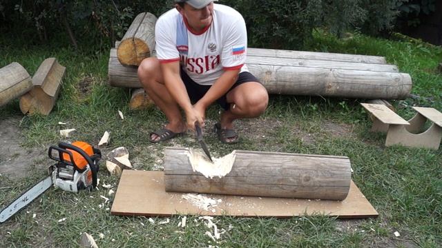Лавочка из круглых бревен своими руками - Часть1 смотреть онлайн