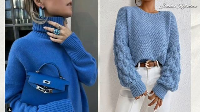 Встречаем зиму яркими красками! Роскошные оттенки синего в зимних вязаных образах. смотреть онлайн