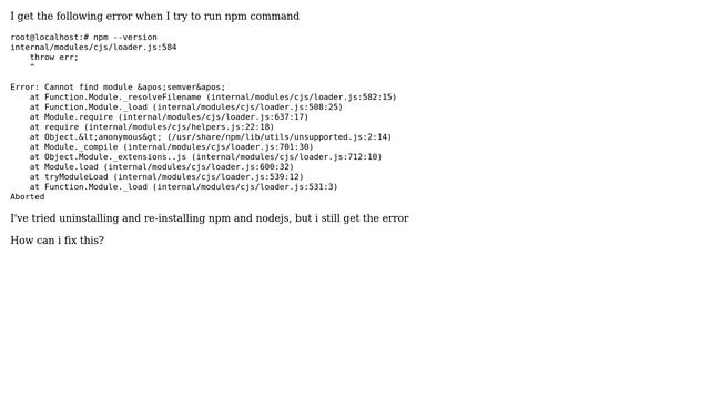 npm Error: Cannot find module 'semver' смотреть онлайн