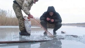 Зимняя рыбалка, снимаем сети, толстолоб, раки.  fishing with nets. video
