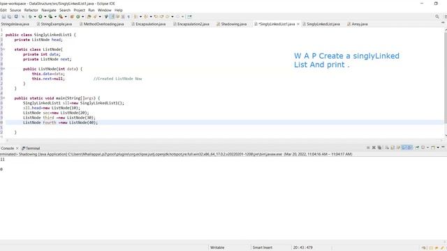 Creating Singly Linked List in java. #datastructure #Linkedlist #java #code #programming. смотреть онлайн