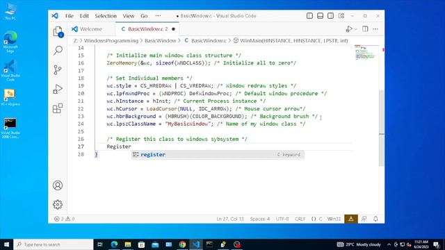 Basic Window C Programming | Desktop Application GUI | WinMain CreateWindow WNDCLASS | DefWindowPro