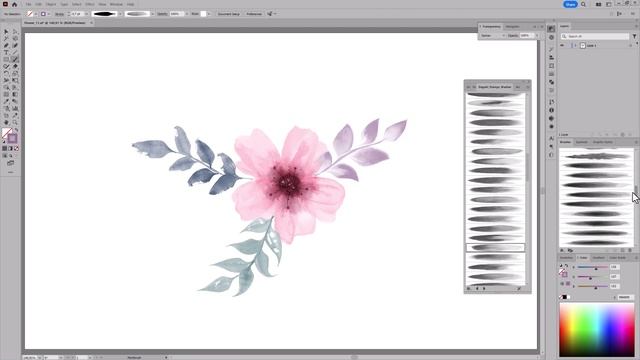 Illustrator Digital Painting - How to Paint with Vector Watercolor Brushes Flowers and Branches смотреть онлайн