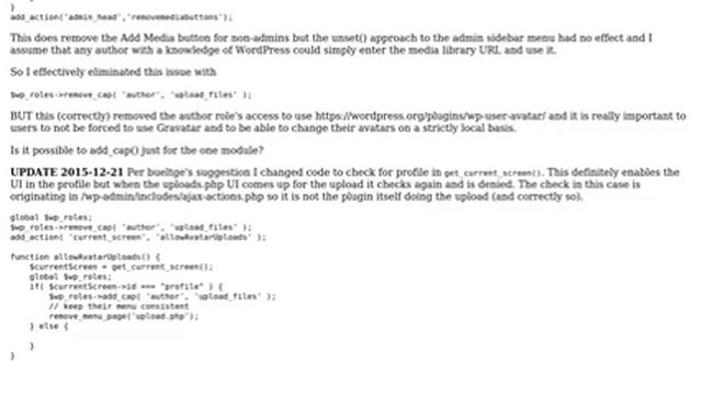 Wordpress: Remove upload_files capability from a role but allow role to manage an avatar image смотреть онлайн