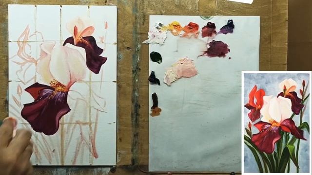?"Цветы ИРИСЫ"/мастер-класс как нарисовать цветок Ириса/живопись маслом/ Марина Бердник смотреть онлайн