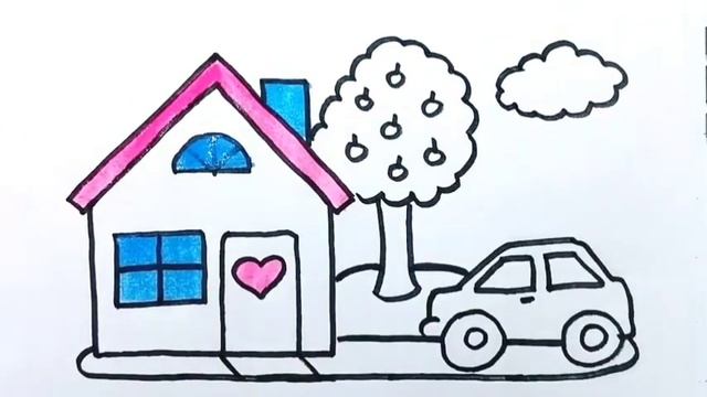 Simple house drawing and coloring I easy drawing step by step | #housedrawing #housedesign смотреть онлайн