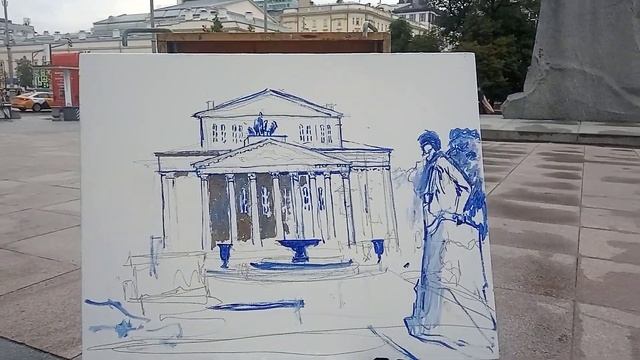 Процесс работы над картиной у Большого театра в Москве. Картина маслом на холсте, искусство! смотреть онлайн
