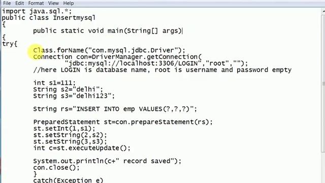 java program to insert values to database using ?(dynamic query)parameters смотреть онлайн