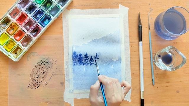 Как рисовать пейзаж акварелью для начинающих / техника заливки акварелью смотреть онлайн